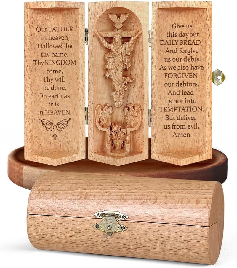 Jesuspirit - Christian Decor, Catholic Wooden Statue, Home Decor - Openable Wooden Cylinder Sculpture of Jesus (B - Our Father - Size S) - Image 1